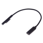 สายชาร์จเร็ว USB-C / Type-C ตัวเมียเป็น 6 พิน ตัวผู้ สำหรับแล็ปท็อป Microsoft Surface Pro 9 / 8 / 7 / 6 / 5 / 4 / 3, ความยาวสาย: 0.2 ม., Pro 9 / 8 / 7 / 6 / 5 / 4 / 3 ถึง USB-C / Type-C ตัวเมีย สีดำ