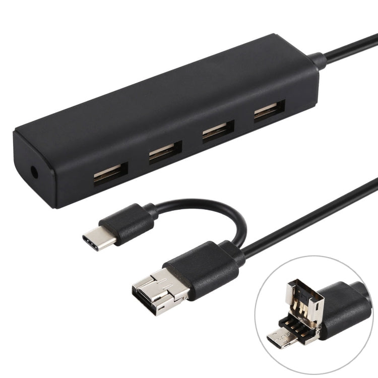ฮับแปลง 3 in 1 USB-C / Type-C + Micro USB + 4 พอร์ต USB 2.0, ความยาวสาย: 12 ซม., 3 in 1 (สีขาว), 3 in 1 (สีดำ)