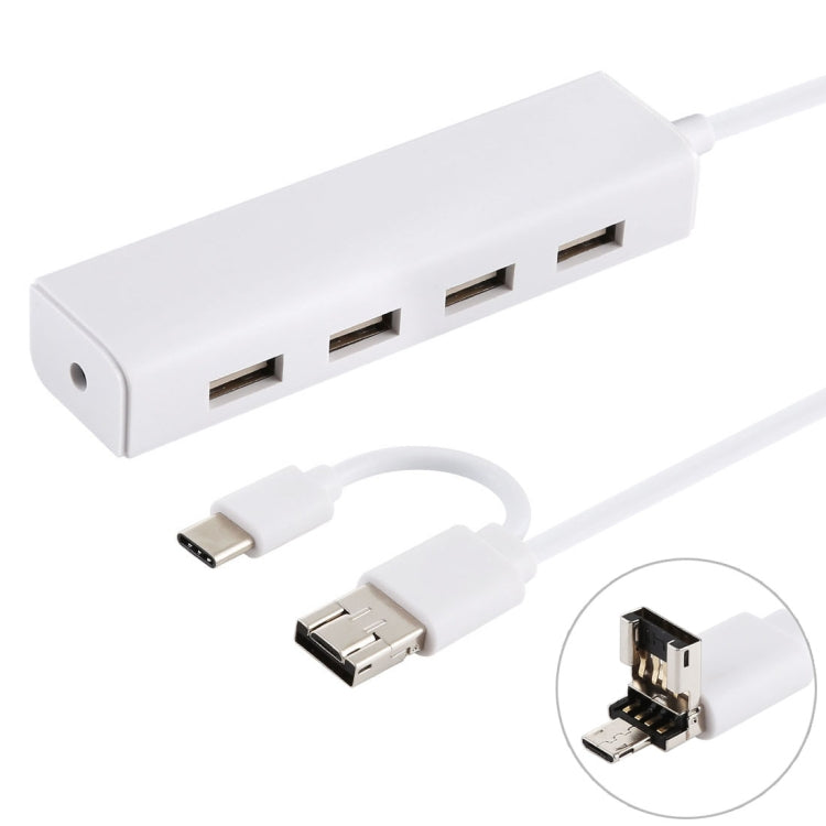 ฮับแปลง 3 in 1 USB-C / Type-C + Micro USB + 4 พอร์ต USB 2.0, ความยาวสาย: 12 ซม., 3 in 1 (สีขาว), 3 in 1 (สีดำ)