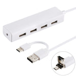 ฮับแปลง 3 in 1 USB-C / Type-C + Micro USB + 4 พอร์ต USB 2.0, ความยาวสาย: 12 ซม., 3 in 1 (สีขาว), 3 in 1 (สีดำ)