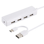 ฮับแปลง 3 in 1 USB-C / Type-C + Micro USB + 4 พอร์ต USB 2.0, ความยาวสาย: 12 ซม., 3 in 1 (สีขาว), 3 in 1 (สีดำ)
