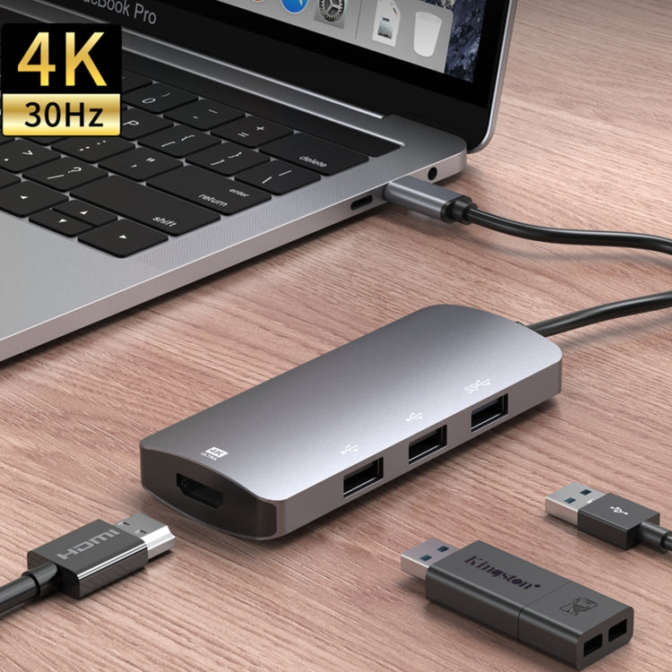 ฮับอะแดปเตอร์มัลติฟังก์ชัน UC912 4 in 1 4K 30Hz USB 3.0 + 2 x USB 2.0 เป็น USB-C / Type-C, UC912 USB 3.0 + 2 x USB 2.0
