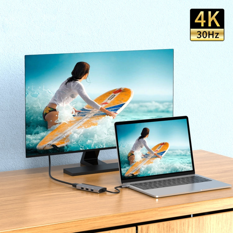 ฮับอะแดปเตอร์มัลติฟังก์ชัน UC912 4 in 1 4K 30Hz USB 3.0 + 2 x USB 2.0 เป็น USB-C / Type-C, UC912 USB 3.0 + 2 x USB 2.0