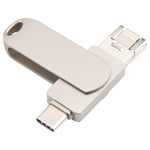 แฟลชไดรฟ์หมุนโลหะ 3 in 1 64G Micro USB + 8 พิน + Type-C พร้อมฟังก์ชัน OTG, 64G USB + 8 พิน + Type-C