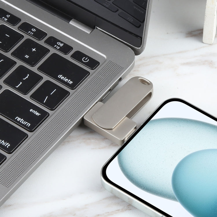 แฟลชไดรฟ์หมุนโลหะ 3 in 1 64G Micro USB + 8 พิน + Type-C พร้อมฟังก์ชัน OTG, 64G USB + 8 พิน + Type-C