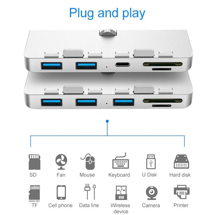 Dock ขยายฮับมัลติฟังก์ชัน Rocketek สำหรับ iMac USB3.0 x 3 + SD / TF, USB3.0 x 3 + SD / TF