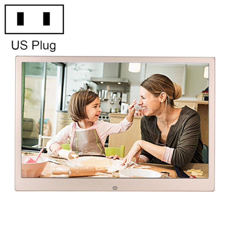 กรอบรูปดิจิทัลหน้าจอ LED ความละเอียดสูง 13.3 นิ้ว 1280x800 รุ่น HSD1303 พร้อมขาตั้งและรีโมทคอนโทรล, รองรับการ์ด SD / MMC / MS / พอร์ต USB, ปลั๊ก UK (สีทอง), รุ่น HSD1303 ขนาด 13.3 นิ้ว