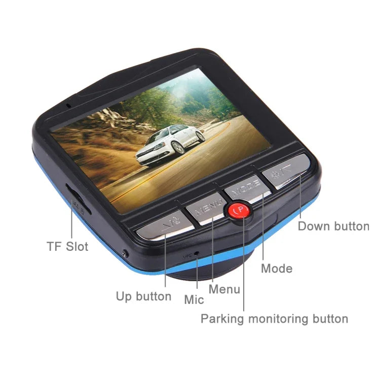 กล้องบันทึกภาพรถยนต์ VGA 480P พร้อมไมโครโฟน จอ LCD 2.4 นิ้ว รองรับการ์ด Micro TF 32GB และฟังก์ชันอินฟราเรดกลางคืน (สีดำ + น้ำเงิน), จอ LCD 2.4 นิ้ว