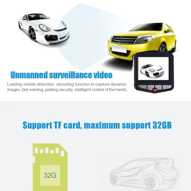 กล้องบันทึกภาพรถยนต์ VGA 480P พร้อมไมโครโฟน จอ LCD 2.4 นิ้ว รองรับการ์ด Micro TF 32GB และฟังก์ชันอินฟราเรดกลางคืน (สีดำ + น้ำเงิน), จอ LCD 2.4 นิ้ว