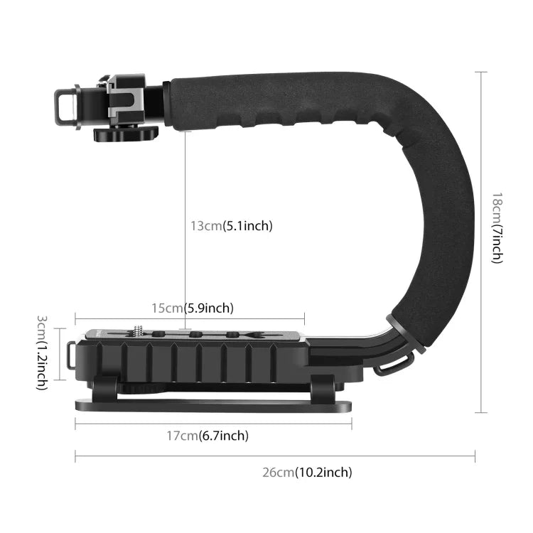 PULUZ ชุดไม้กันสั่น DV แบบถือมือรูปตัว U/C พร้อมไฟสตูดิโอ LED และหัวขาตั้งแบบ Cold Shoe สำหรับกล้อง SLR และกล้อง DV ที่บ้าน, ชุดขาตั้ง + LED