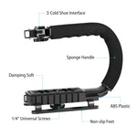PULUZ ชุดไม้กันสั่น DV แบบถือมือรูปตัว U/C พร้อมไฟสตูดิโอ LED และหัวขาตั้งแบบ Cold Shoe สำหรับกล้อง SLR และกล้อง DV ที่บ้าน, ชุดขาตั้ง + LED