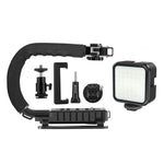 PULUZ ชุดไม้กันสั่น DV แบบถือมือรูปตัว U/C พร้อมไฟเติม LED และหัวขาตั้งแบบ Cold Shoe สำหรับกล้อง SLR และกล้อง DV ที่บ้าน, ขาตั้งรูปตัว C + ไฟเติม