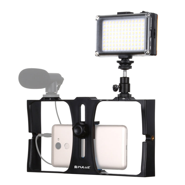 PULUZ ชุดอุปกรณ์วิดีโอสำหรับสมาร์ทโฟน 2 in 1 พร้อมไฟ LED เซลฟี่สำหรับถ่ายทอดสดและวล็อกกิ้ง พร้อมหัวขาตั้งกล้องแบบ Cold Shoe สำหรับ iPhone, Galaxy, Huawei, Xiaomi, HTC, LG, Google และสมาร์ทโฟนอื่นๆ, ชุดวล็อกกิ้งพร้อมไฟ
