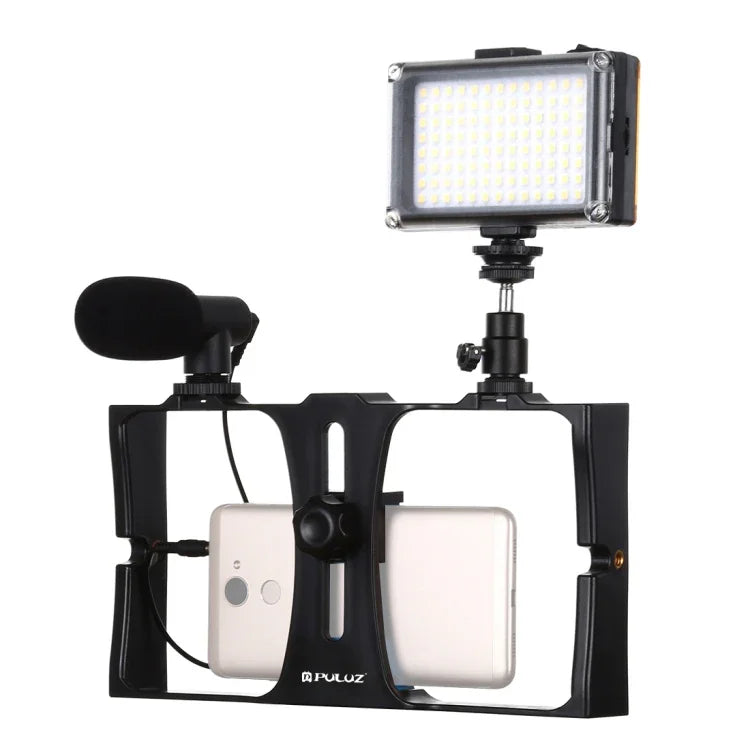 PULUZ ชุดอุปกรณ์วิดีโอสำหรับสมาร์ทโฟน 3 in 1 พร้อมไฟ LED เซลฟี่สำหรับถ่ายทอดสดและวล็อกกิ้ง พร้อมไมโครโฟนและหัวขาตั้งกล้องแบบ Cold Shoe สำหรับ iPhone, Galaxy, Huawei, Xiaomi, HTC, LG, Google และสมาร์ทโฟนอื่นๆ, 3-in-1, 3-in-1(สีแดง), 3-in-1(US)