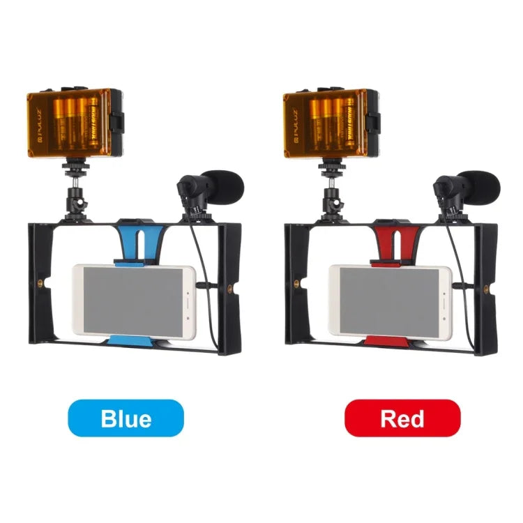 PULUZ ชุดอุปกรณ์วิดีโอสำหรับสมาร์ทโฟน 3 in 1 พร้อมไฟ LED เซลฟี่สำหรับถ่ายทอดสดและวล็อกกิ้ง พร้อมไมโครโฟนและหัวขาตั้งกล้องแบบ Cold Shoe สำหรับ iPhone, Galaxy, Huawei, Xiaomi, HTC, LG, Google และสมาร์ทโฟนอื่นๆ, 3-in-1, 3-in-1(สีแดง), 3-in-1(US)