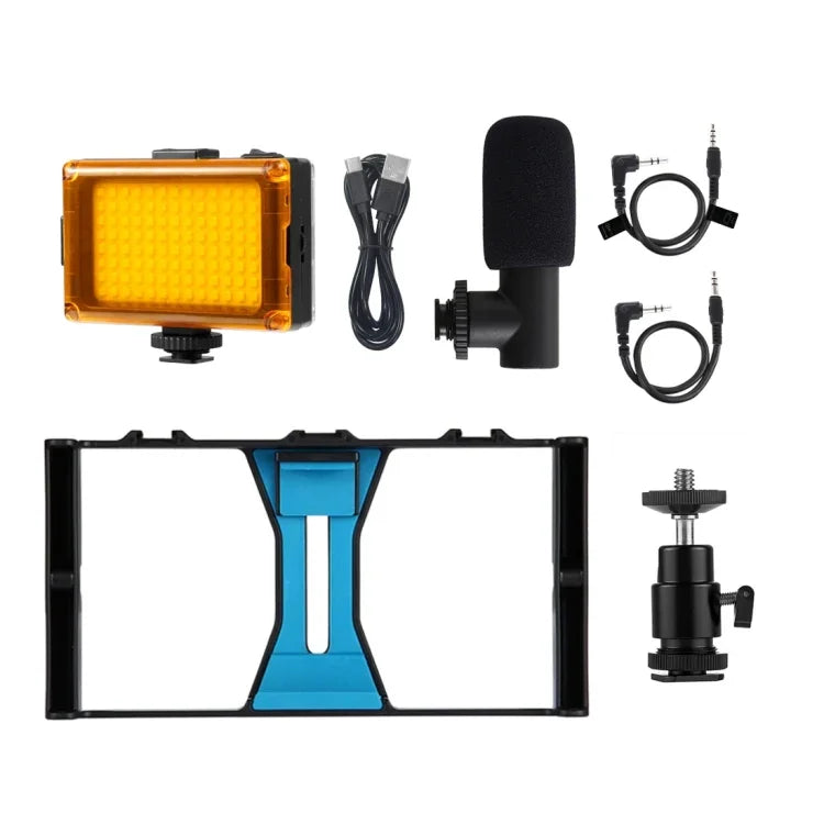 PULUZ ชุดอุปกรณ์วิดีโอสำหรับสมาร์ทโฟน 3 in 1 พร้อมไฟ LED เซลฟี่สำหรับถ่ายทอดสดและวล็อกกิ้ง พร้อมไมโครโฟนและหัวขาตั้งกล้องแบบ Cold Shoe สำหรับ iPhone, Galaxy, Huawei, Xiaomi, HTC, LG, Google และสมาร์ทโฟนอื่นๆ, 3-in-1, 3-in-1(สีแดง), 3-in-1(US)