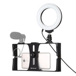 PULUZ ชุดอุปกรณ์วิดีโอสำหรับสมาร์ทโฟน 2 in 1 พร้อมไฟ LED เซลฟี่แบบวงแหวนขนาด 4.7 นิ้ว 12 ซม. สำหรับถ่ายทอดสดและวล็อกกิ้ง พร้อมหัวขาตั้งกล้องแบบ Cold Shoe สำหรับ iPhone, Galaxy, Huawei, Xiaomi, HTC, LG, Google และสมาร์ทโฟนอื่นๆ, ไฟ LED วงแหวน 2 in 1