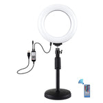 PULUZ ไฟวงแหวน LED RGBW ขนาด 6.2 นิ้ว 16 ซม. พร้อมฐานกลมตั้งโต๊ะ USB ปรับความสว่างได้ สำหรับถ่ายวิดีโอบล็อกเกอร์ พร้อมขาตั้งกล้องแบบ Cold Shoe และรีโมทคอนโทรล, ฐานตั้งโต๊ะ + ไฟ RGBW 6.2 นิ้ว / รีโมทคอนโทรล
