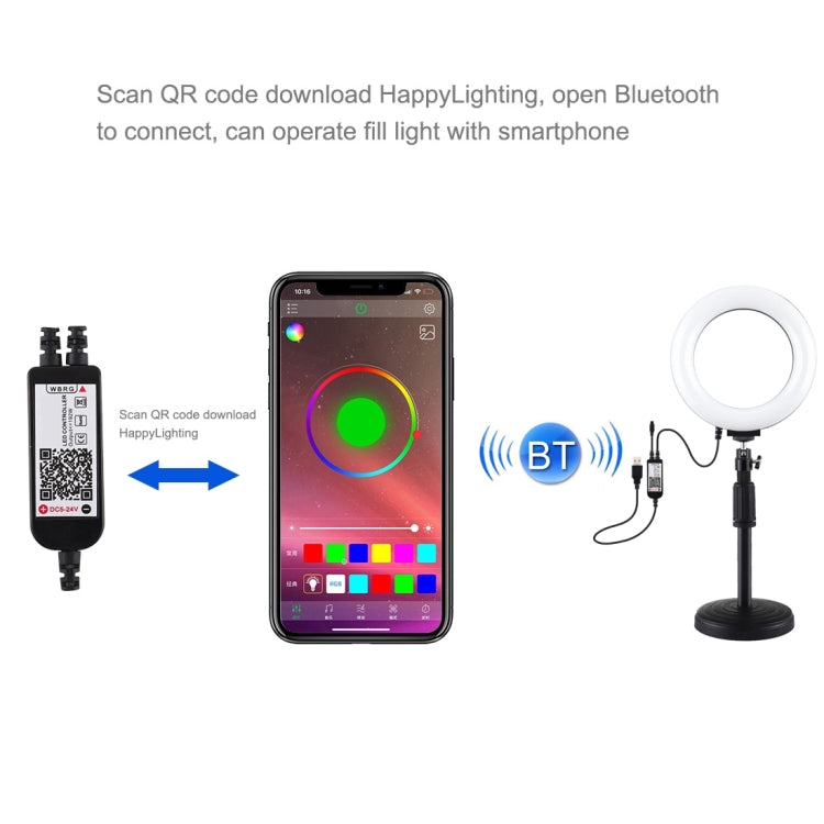 PULUZ ไฟวงแหวน LED RGBW ขนาด 6.2 นิ้ว 16 ซม. พร้อมฐานกลมตั้งโต๊ะ USB ปรับความสว่างได้ สำหรับถ่ายวิดีโอบล็อกเกอร์ พร้อมขาตั้งกล้องแบบ Cold Shoe และรีโมทคอนโทรล, ฐานตั้งโต๊ะ + ไฟ RGBW 6.2 นิ้ว / รีโมทคอนโทรล