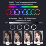 PULUZ ไฟวงแหวน LED RGBW ขนาด 6.2 นิ้ว 16 ซม. พร้อมฐานกลมตั้งโต๊ะ USB ปรับความสว่างได้ สำหรับถ่ายวิดีโอบล็อกเกอร์ พร้อมขาตั้งกล้องแบบ Cold Shoe และรีโมทคอนโทรล, ฐานตั้งโต๊ะ + ไฟ RGBW 6.2 นิ้ว / รีโมทคอนโทรล