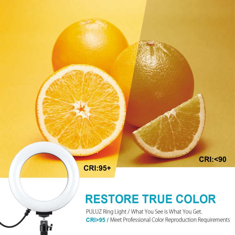 PULUZ ไฟวงแหวน LED RGBW ขนาด 6.2 นิ้ว 16 ซม. พร้อมฐานกลมตั้งโต๊ะ USB ปรับความสว่างได้ สำหรับถ่ายวิดีโอบล็อกเกอร์ พร้อมขาตั้งกล้องแบบ Cold Shoe และรีโมทคอนโทรล, ฐานตั้งโต๊ะ + ไฟ RGBW 6.2 นิ้ว / รีโมทคอนโทรล
