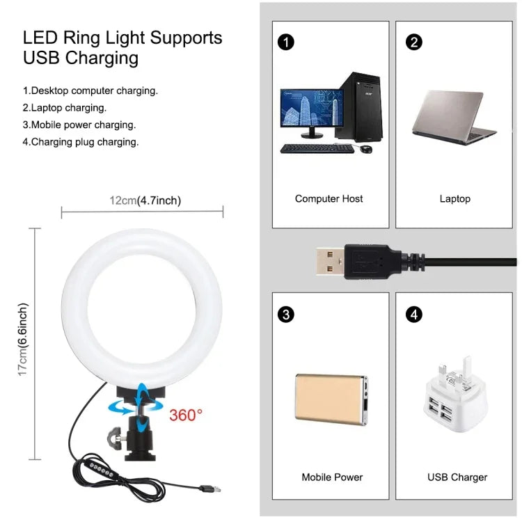 PULUZ ชุดอุปกรณ์วิดีโอสำหรับสมาร์ทโฟน 4 in 1 พร้อมไฟ LED เซลฟี่แบบวงแหวน RGBW ขนาด 4.7 นิ้ว 12 ซม. สำหรับถ่ายทอดสดและวล็อกกิ้ง พร้อมไมโครโฟน, ขาตั้งกล้องแบบพกพา และหัวขาตั้งกล้องแบบ Cold Shoe, 4-in-1, ไฟ LED วงแหวน RGBW 4-in-1