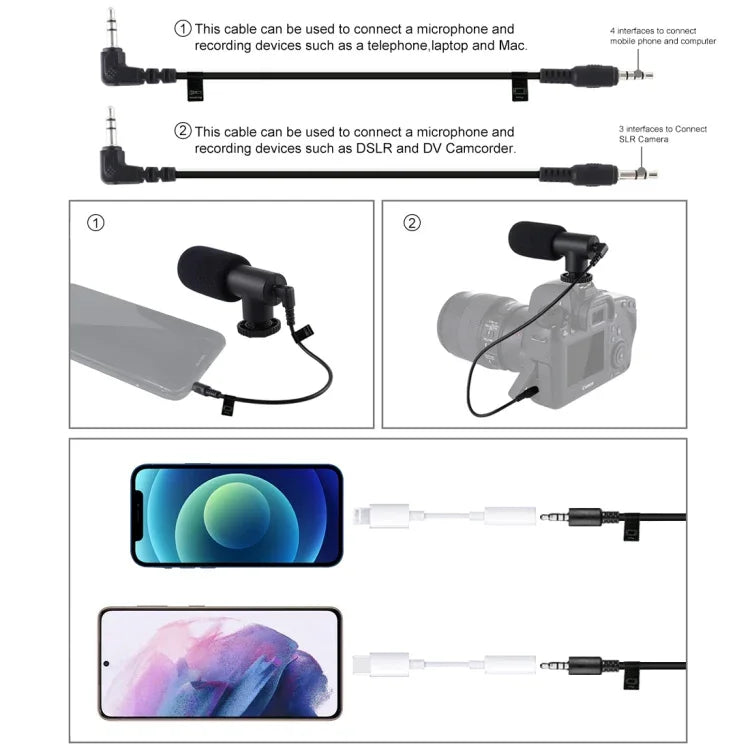 PULUZ ชุดอุปกรณ์บันทึกวิดีโอมือถือ 4 in 1 พร้อมไฟเซลฟี่ LED และไมโครโฟน + ขาตั้งกล้อง + ข้อต่อขาตั้งกล้องแบบ Cold Shoe สำหรับ iPhone, Galaxy, Huawei, Xiaomi, HTC, LG, Google และสมาร์ทโฟนอื่นๆ, ชุดบลูทูธ 4 in 1