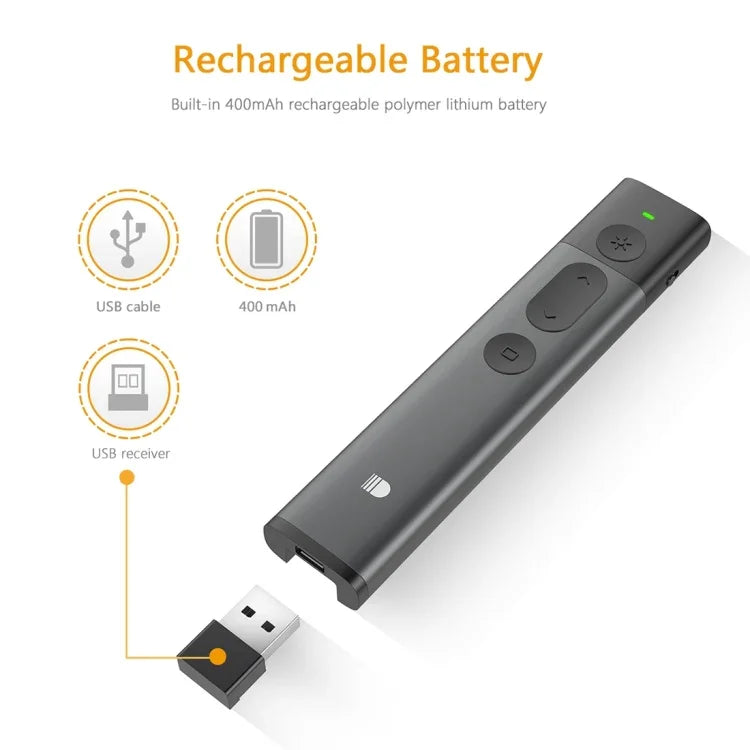 DOOSL DSIT036 ปากกาเลเซอร์สีแดง ตัวนำเสนอไร้สาย 2.4GHz สำหรับ PowerPoint, เลเซอร์สีแดง