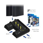 พัดลมระบายความร้อน 3 in 1 สำหรับเครื่องเล่นเกม DOBE TP4-882 + ช่องเก็บเกม + แท่นชาร์จจอยเกมสำหรับ Sony PS4 / PS4 Pro / PS4 Slim, สำหรับ PS4 / PS4 Pro / PS4 Slim