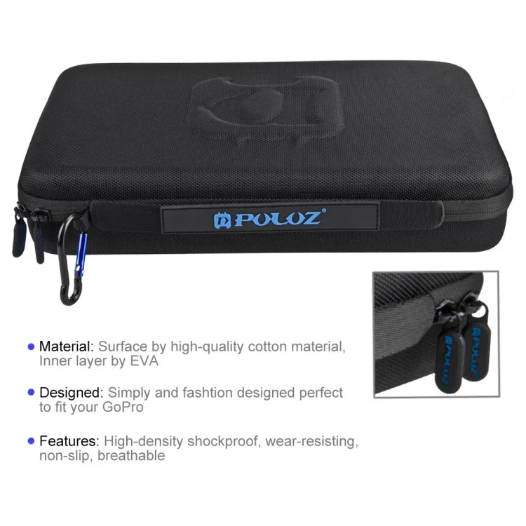 กล่องกันน้ำสำหรับพกพาและเดินทาง PULUZ สำหรับอุปกรณ์เสริมกล้อง GoPro, Insta360, DJI และกล้องแอคชั่นอื่นๆ ขนาดใหญ่: 32 ซม. x 22 ซม. x 7 ซม., สำหรับ GoPro, ขนาดใหญ่: 32 ซม. x 22 ซม. x 7 ซม.