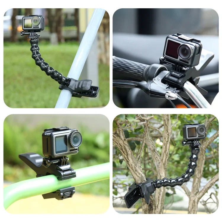 ขาจับแบบยืดหยุ่น Jaws Mount สำหรับกล้องกีฬาแอคชั่น PULUZ สำหรับ GoPro, Insta360, DJI และกล้องแอคชั่นอื่นๆ, ขาจับ Jaws