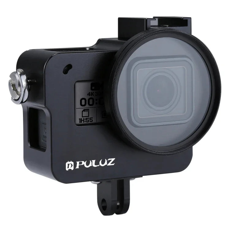 โครงป้องกันเปลือกอลูมิเนียม CNC PULUZ พร้อมกรอบประกันและเลนส์ UV 52 มม. สำหรับ GoPro HERO(2018) /7 Black /6 /5, สำหรับกรอบดึง HERO6 /5, สำหรับกรอบดึง HERO5