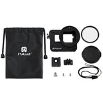 โครงป้องกันเปลือกอลูมิเนียม CNC PULUZ พร้อมกรอบประกันและเลนส์ UV 52 มม. สำหรับ GoPro HERO(2018) /7 Black /6 /5, สำหรับกรอบดึง HERO6 /5, สำหรับกรอบดึง HERO5