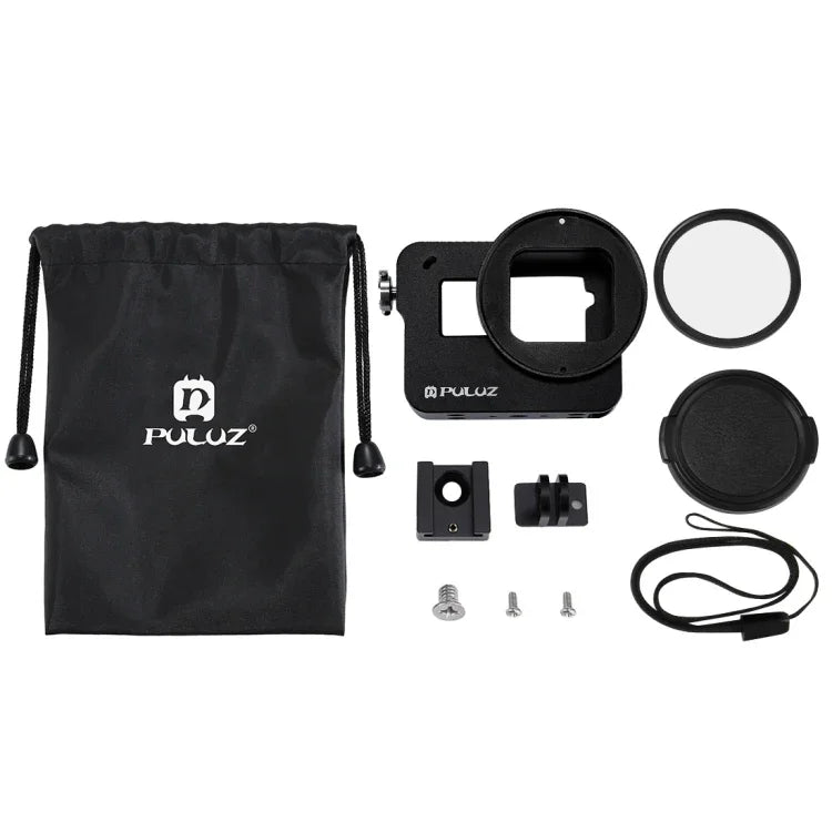 โครงป้องกันเปลือกอลูมิเนียม CNC PULUZ พร้อมกรอบประกันและเลนส์ UV 52 มม. สำหรับ GoPro HERO(2018) /7 Black /6 /5, สำหรับกรอบดึง HERO6 /5, สำหรับกรอบดึง HERO5