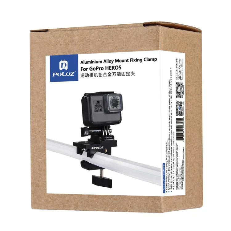 ขาอลูมิเนียมอัลลอยด์ PULUZ ที่หนีบติดตั้งอเนกประสงค์สำหรับ GoPro, Insta360, DJI และกล้องแอคชั่นอื่นๆ, ขาหนีบติดตั้ง