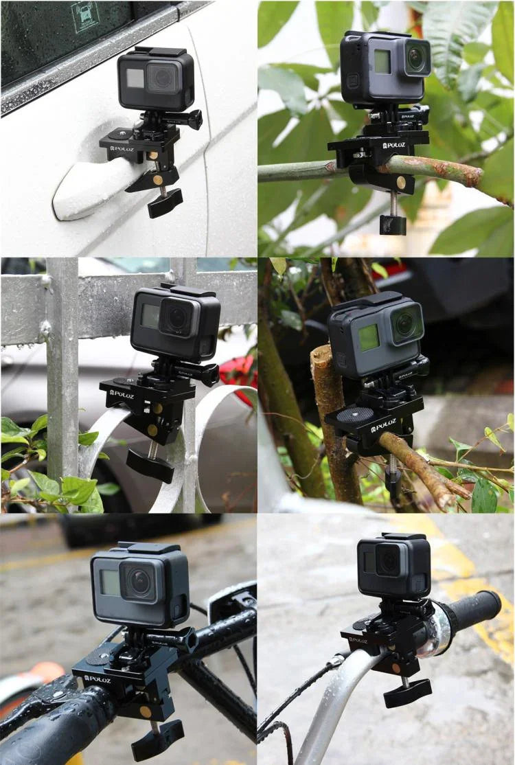 ขาอลูมิเนียมอัลลอยด์ PULUZ ที่หนีบติดตั้งอเนกประสงค์สำหรับ GoPro, Insta360, DJI และกล้องแอคชั่นอื่นๆ, ขาหนีบติดตั้ง