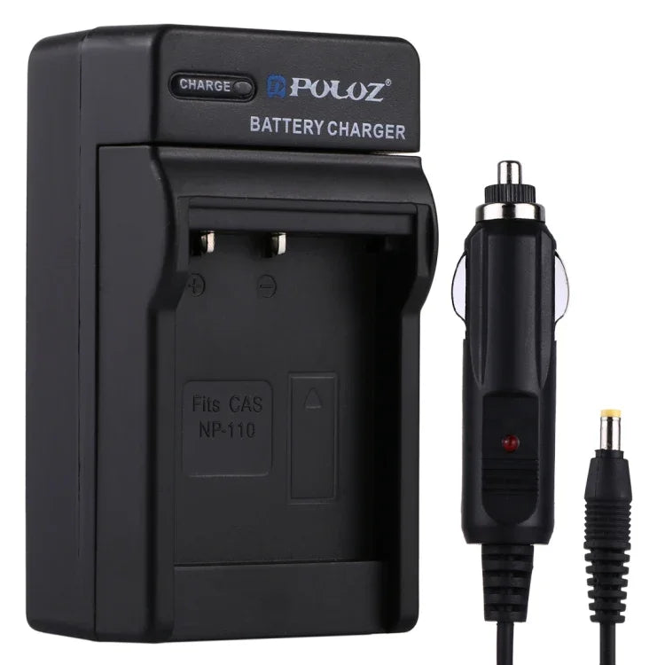 PULUZ ที่ชาร์จแบตเตอรี่กล้องดิจิทัลสำหรับแบตเตอรี่ Casio NP-110, ที่ชาร์จรถยนต์ NP-110