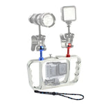 แขนไฟดำน้ำแบบถือคู่ CNC อลูมิเนียม PULUZ พร้อมสายคล้อง สำหรับ GoPro, Insta360, DJI และกล้องแอคชั่นอื่นๆ, ขาติดตั้งแขนไฟ/S