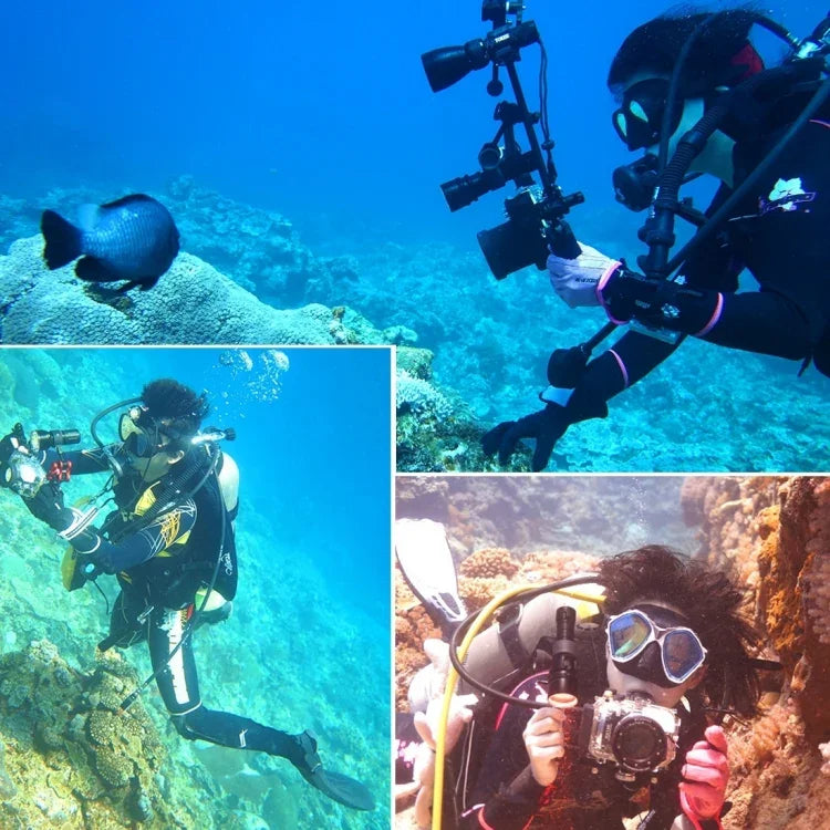 แขนไฟดำน้ำแบบถือคู่ CNC อลูมิเนียม PULUZ พร้อมสายคล้อง สำหรับ GoPro, Insta360, DJI และกล้องแอคชั่นอื่นๆ, ขาติดตั้งแขนไฟ/S