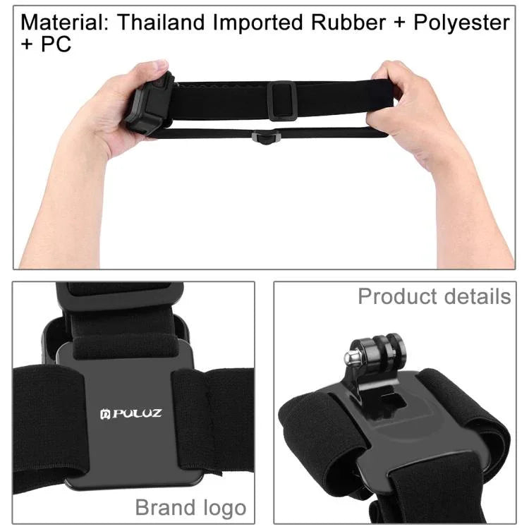 สายรัดศีรษะแบบยืดหยุ่น PULUZ ปรับได้ สำหรับ GoPro, Insta360 ONE R, DJI Osmo Action และกล้องแอคชั่นอื่นๆ, สายรัดศีรษะ