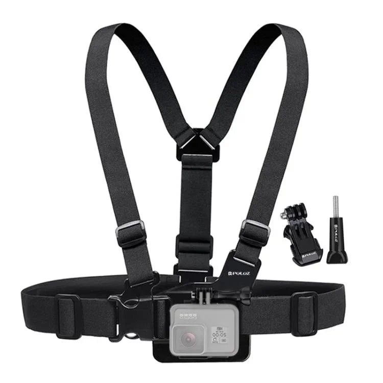 สายรัดอกแบบปรับได้ PULUZ พร้อมตัวยึด J Hook และสกรูยาวสำหรับ GoPro, Insta360, DJI และกล้องแอคชั่นอื่นๆ, สายรัดอก