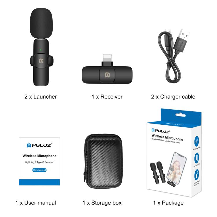ไมโครโฟนไร้สาย Lavalier ลดเสียงรบกวนและเสียงสะท้อนสำหรับ iPhone / iPad, ตัวรับ 8 พิน ไมโครโฟนคู่, ตัวรับ 8 พินและไมโครโฟนคู่