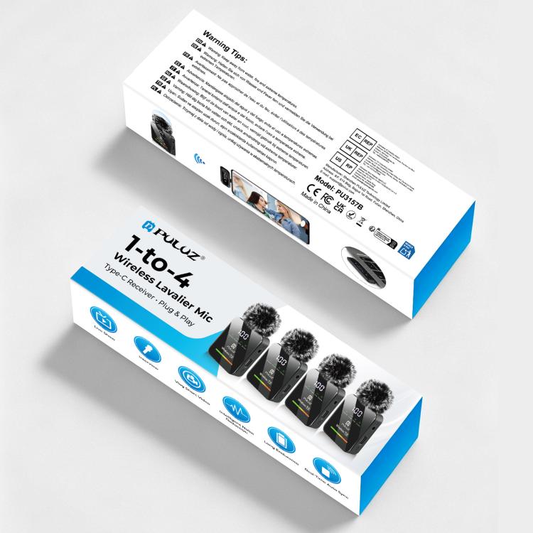 ไมโครโฟนไร้สาย PULUZ 4 TX + 1 RX แบบ Lavalier, Type-C 4 TX + 1 RX