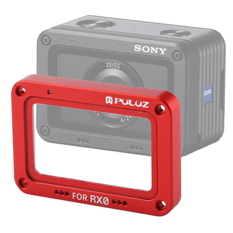 ที่ป้องกันเลนส์อะลูมิเนียมอัลลอยเปลวไฟ + กระจกนิรภัย PULUZ สำหรับ Sony RX0 / RX0 II พร้อมสกรูและไขควง, สีแดงเปลวไฟด้านหน้า