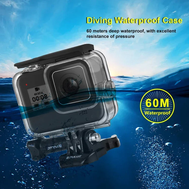 เคสกันน้ำลึก 60 เมตรสำหรับดำน้ำ PULUZ สำหรับกล้อง GoPro HERO8 Black, สำหรับ GoPro HERO8 Black