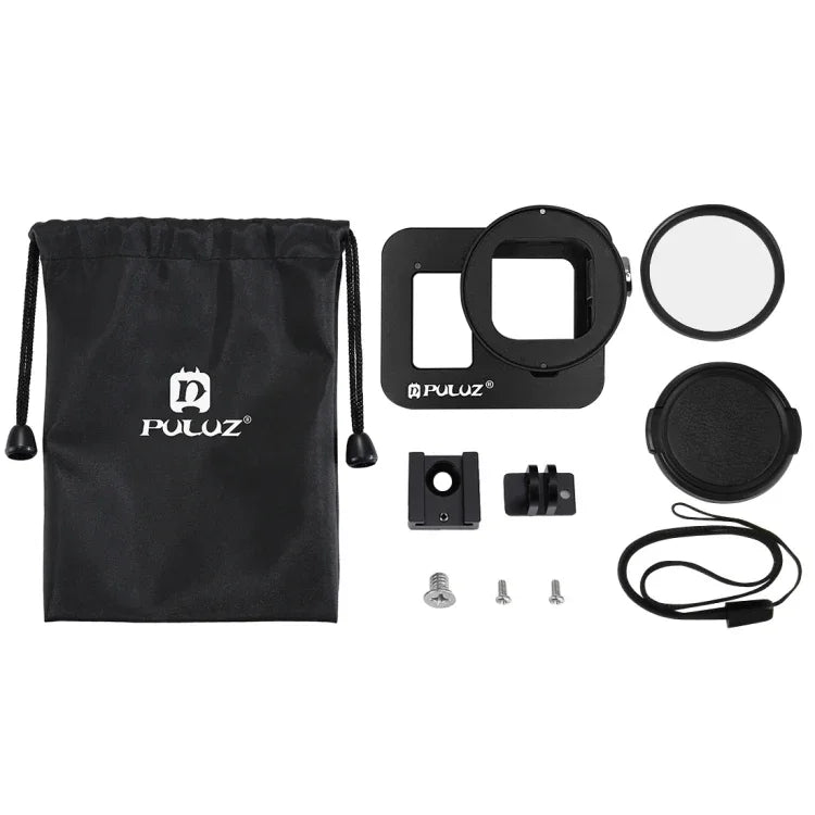 กรงป้องกันอลูมิเนียม CNC พร้อมกรอบประกันและเลนส์ UV 52 มม. สำหรับ GoPro HERO8 Black, สำหรับ HERO8 Black พร้อมกรอบ