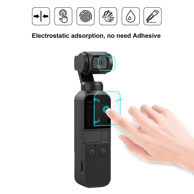 ฟิล์มกันรอยเลนส์กระจกนิรภัย 9H 2.5D HD พร้อมฟิล์มหน้าจอสำหรับ DJI OSMO Pocket Gimbal, สำหรับ DJI OSMO Pocket