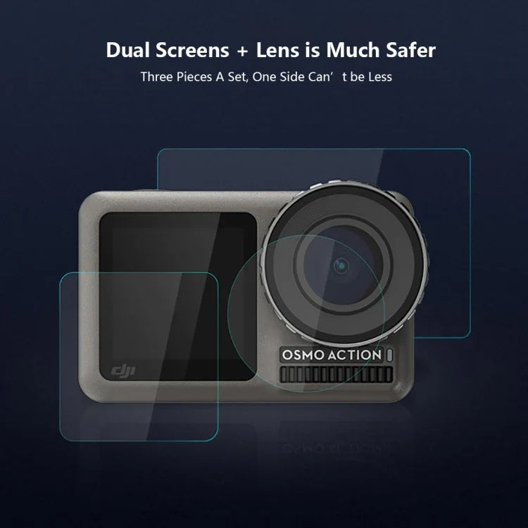 PULUZ เลนส์ + ฟิล์มกระจกนิรภัย 9H 2.5D สำหรับหน้าจอ LCD หน้าและหลัง DJI Osmo Action, สำหรับ DJI Osmo Action