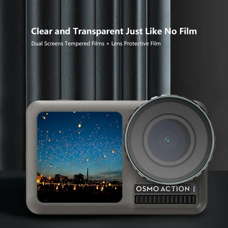 PULUZ เลนส์ + ฟิล์มกระจกนิรภัย 9H 2.5D สำหรับหน้าจอ LCD หน้าและหลัง DJI Osmo Action, สำหรับ DJI Osmo Action