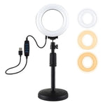 ฐานกลมตั้งโต๊ะ PULUZ + ไฟวงแหวน LED USB ปรับความสว่างได้ 3 โหมด ขนาด 4.7 นิ้ว 12cm สำหรับถ่ายวิดีโอ Vlogging, ปรับความสูงได้: 15.5cm-25.5cm, ฐานตั้งโต๊ะ+4.7 นิ้ว